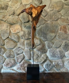 Mounstro de Ometepe 2021, bois flotté, épingle en métal et base en bois 