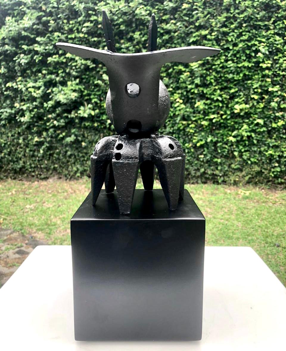 Eugenio Leal  Figurative Sculpture - TORO, Steel, Land Plow Piece, Train Engine Pellet, Rotor Piece & Railway Spikes