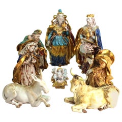 Vintage Eugenio Pattarino Italian Glazed Ceramic Nativity Scene