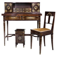 Antique Eugenio Quarti desk, Chair and Trah in Style Liberty or Art Nouveau, Jugestails