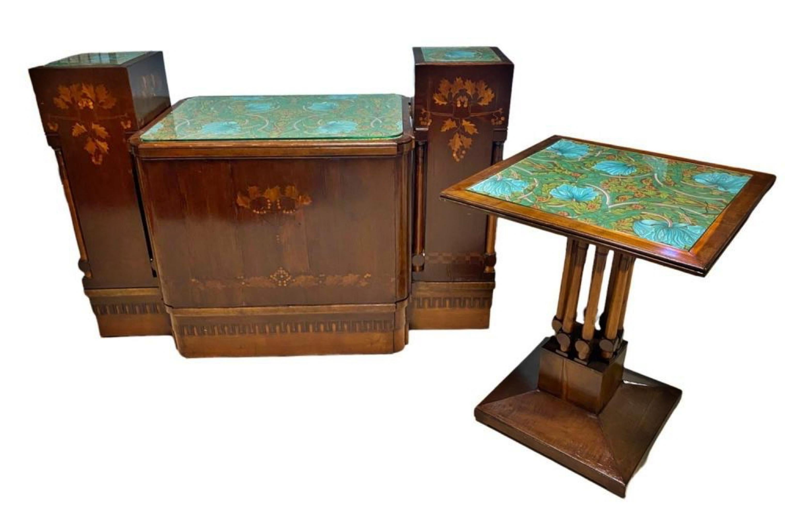 Art Deco Eugenio Quarti 1867-1929 Desk With Twin Table Decorated with Floral Inlays