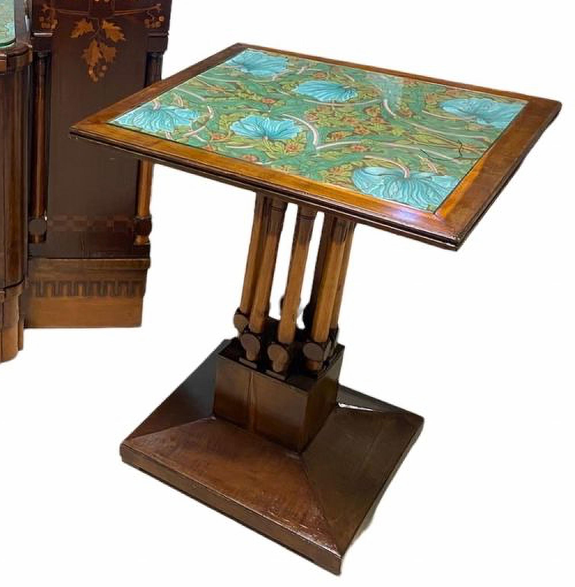 Italian Eugenio Quarti 1867-1929 Desk With Twin Table Decorated with Floral Inlays