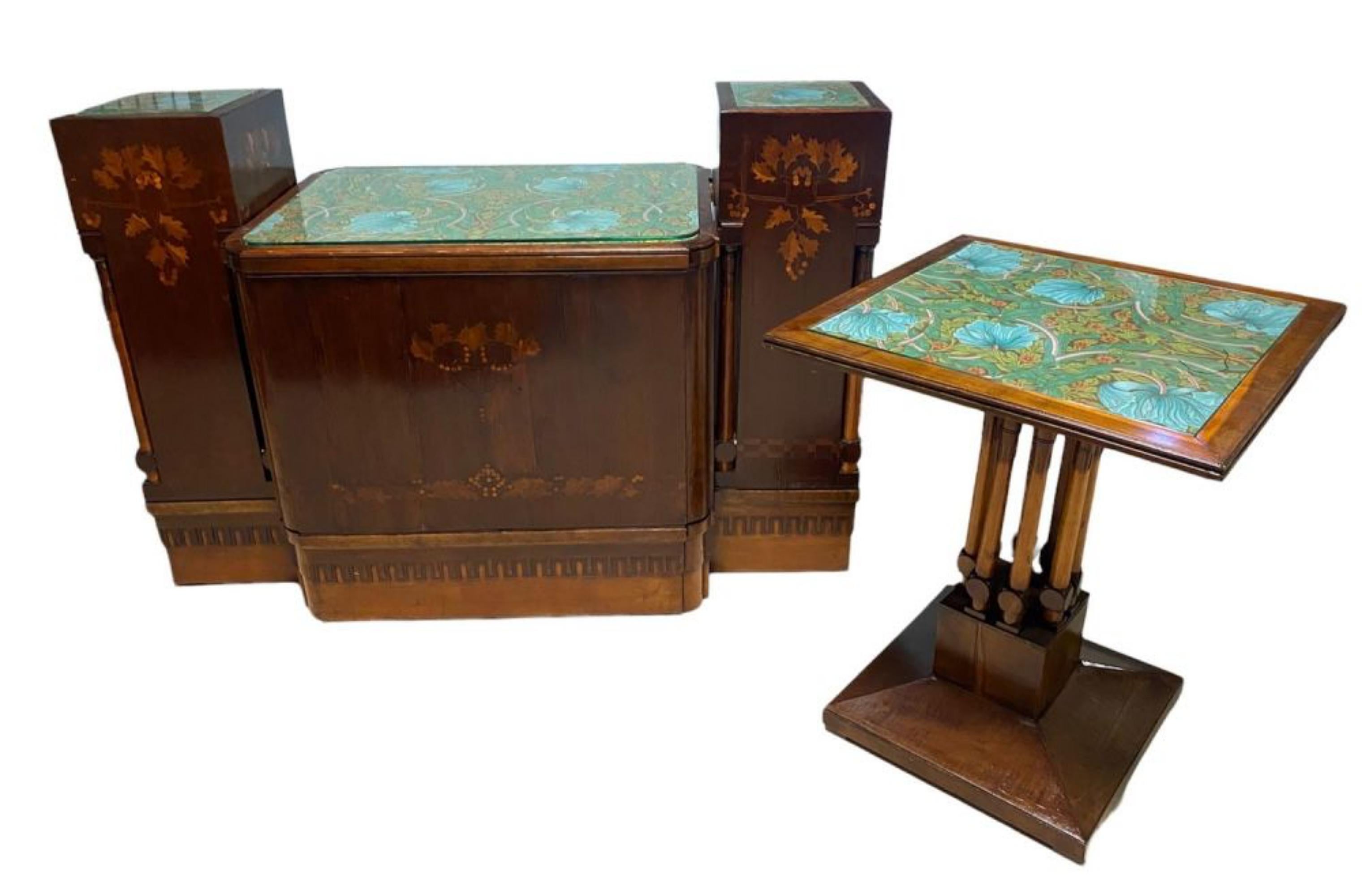 Hand-Crafted Eugenio Quarti 1867-1929 Desk With Twin Table Decorated with Floral Inlays