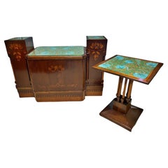 Eugenio Quarti 1867-1929 Desk With Twin Table Decorated with Floral Inlays