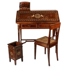 Eugenio Quarti Liberty Desk Suite w/ Chair & Paperbasket, Italy, Early 20th c.