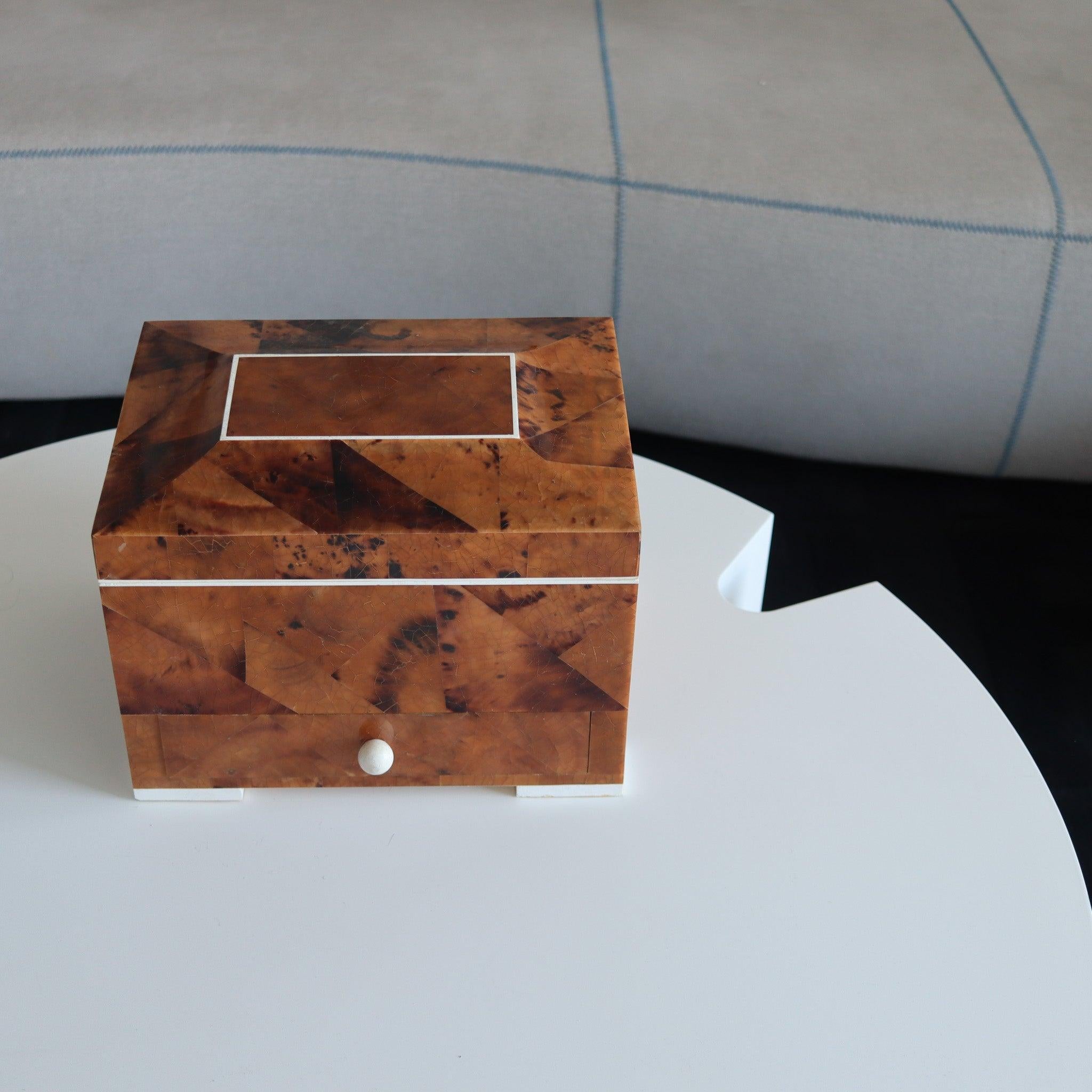 Cuir EUGENIO TAVOLA For Oggetti Coffre à bijoux Corne tessellée et Wood précieux en vente