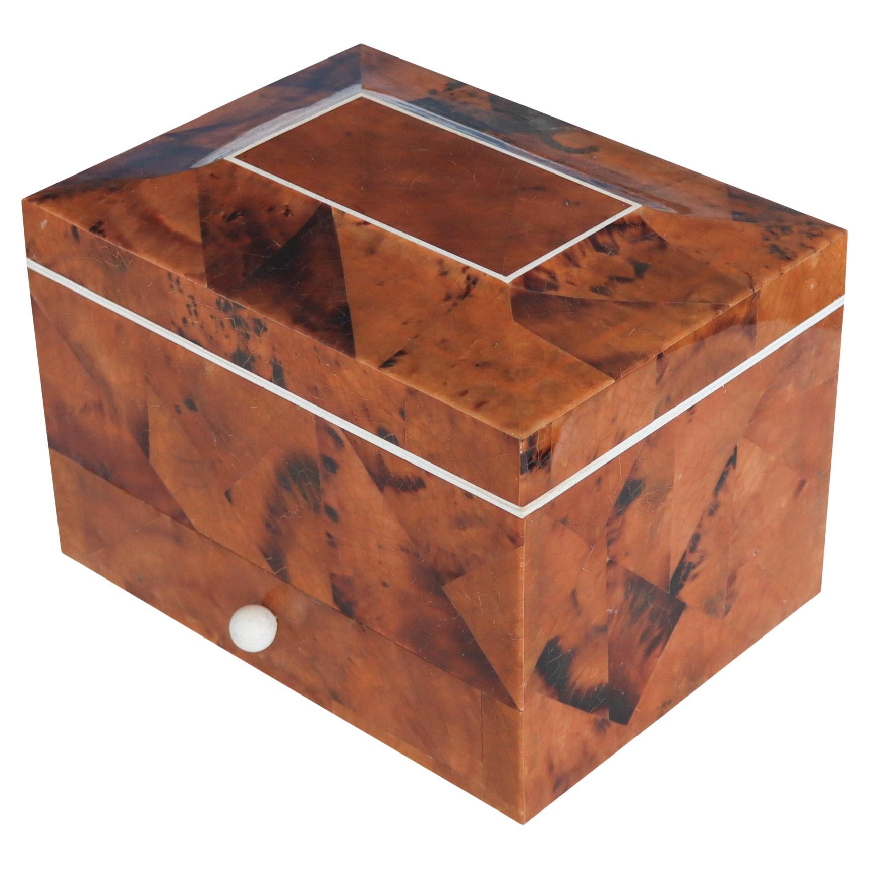 EUGENIO TAVOLA For Oggetti Jewelry Chest Box Tessellated Horn & Precious Wood