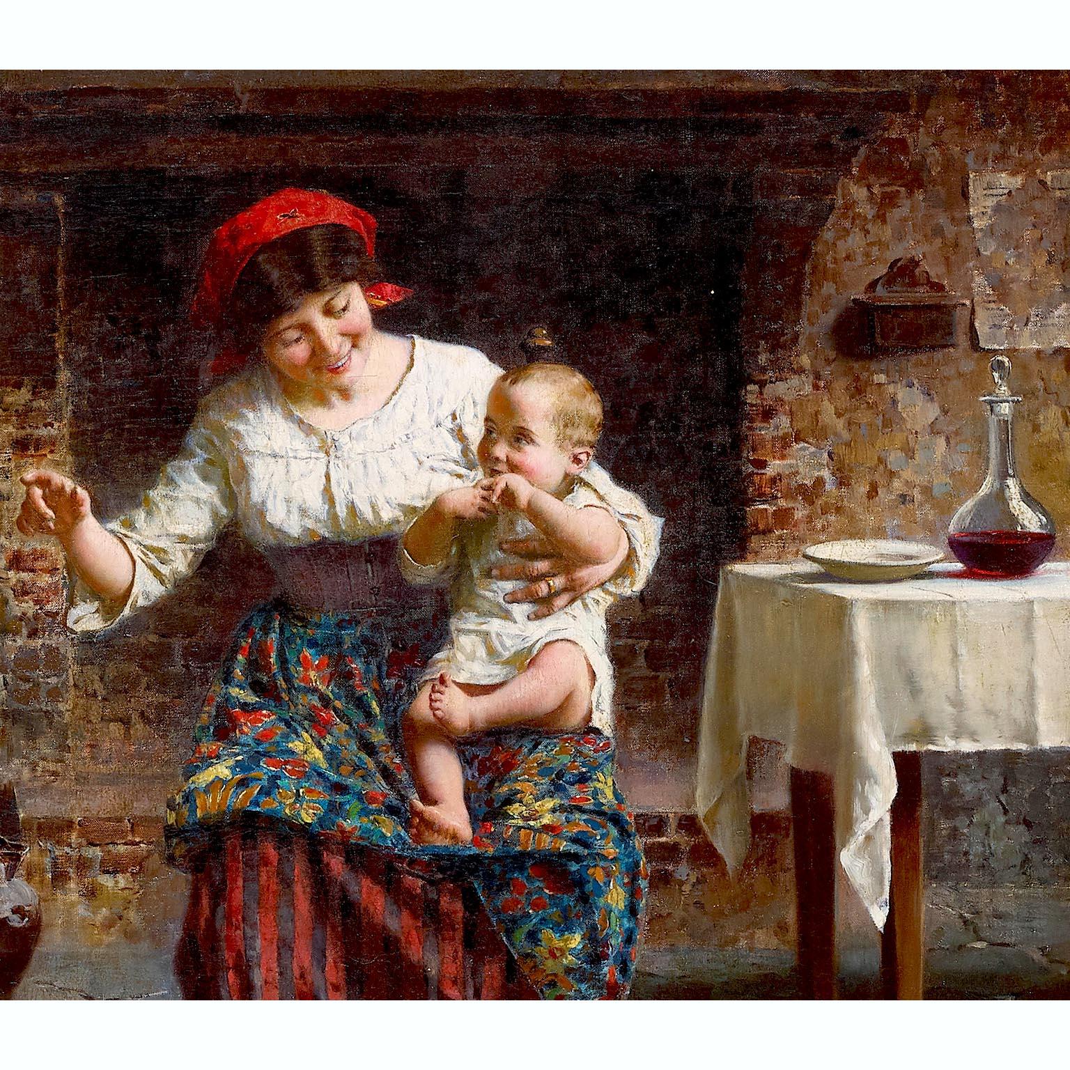 Hand-Carved Eugenio Zampighi 'Italian, 1859-1944' 19th/20th C. Oil on Canvas 