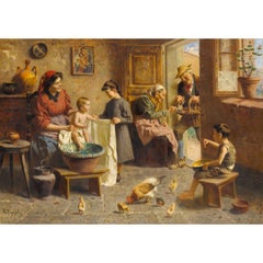 Antique Eugenio Zampighi Happy Family Painting