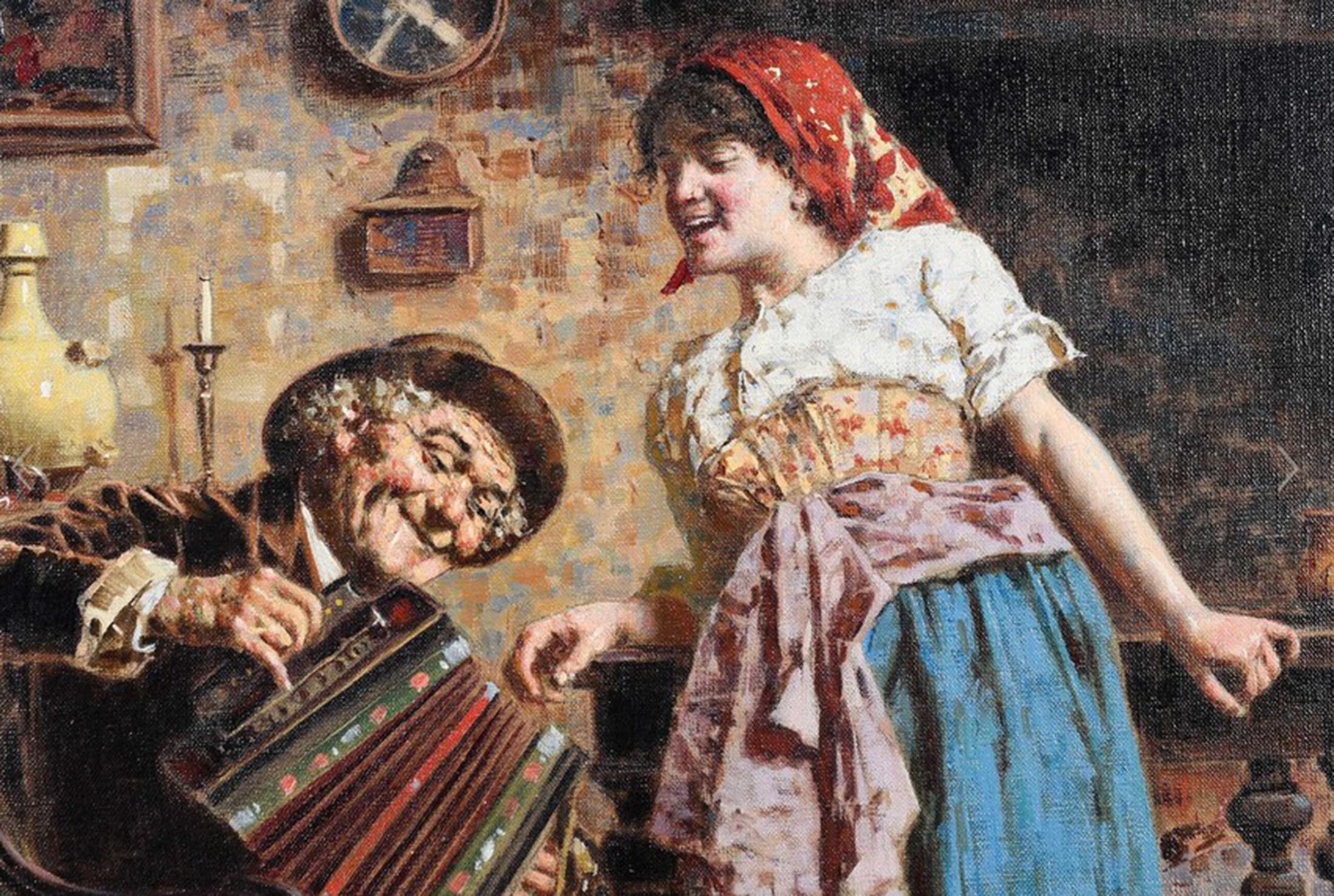 Eugenio Zampighi  La Concertina  Huile sur toile . en vente 1