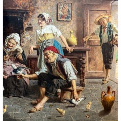 Peinture « Ammirando i Piccioni » d'Eugenio Zampighi