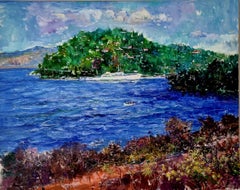 Scorpios Island Greece Christina Onassis Yacht - Landscape Painting
