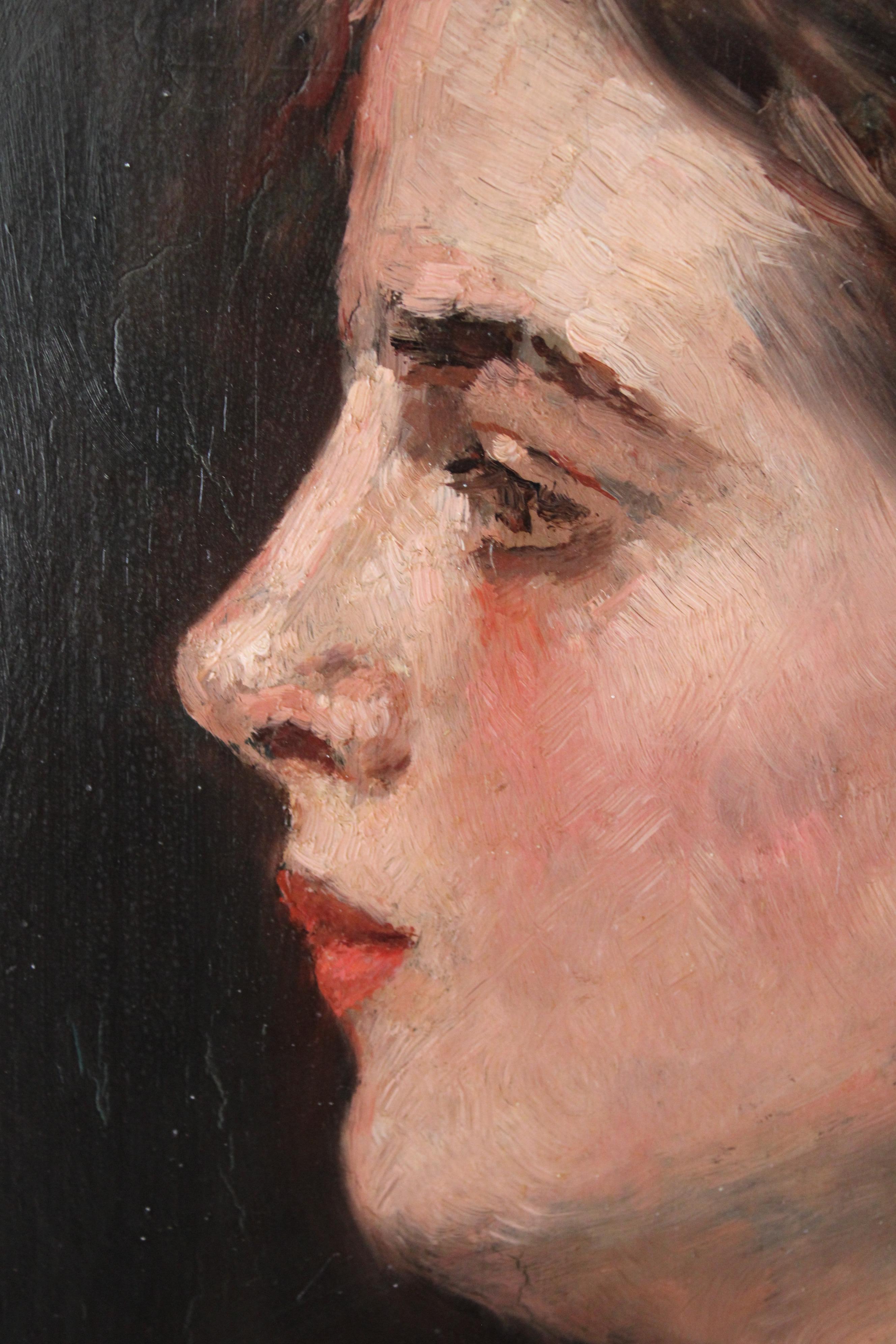 Antique Portrait of a woman, original antique oil painting by Eugene Smits For Sale 5