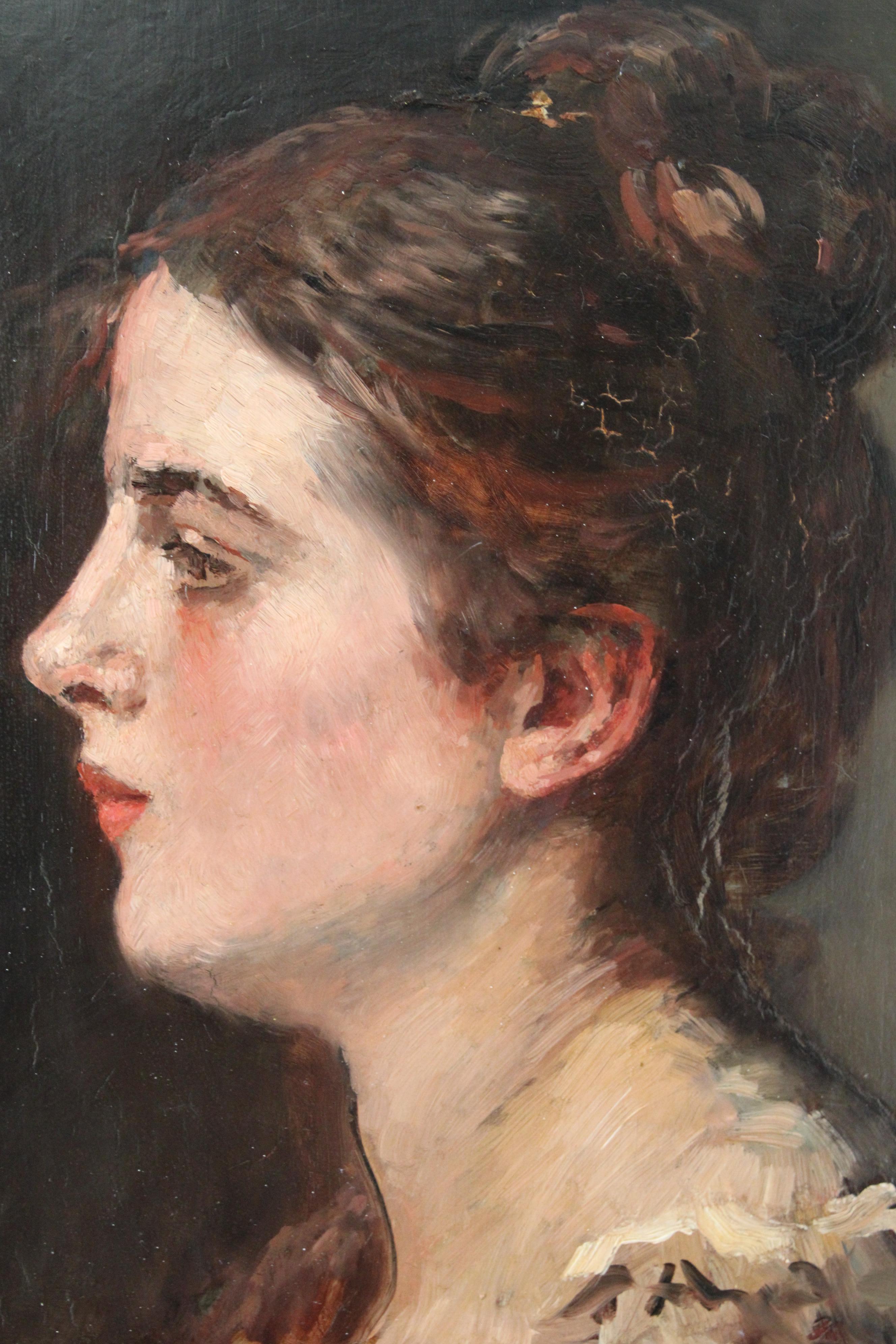 Antique Portrait of a woman, original antique oil painting by Eugene Smits For Sale 6