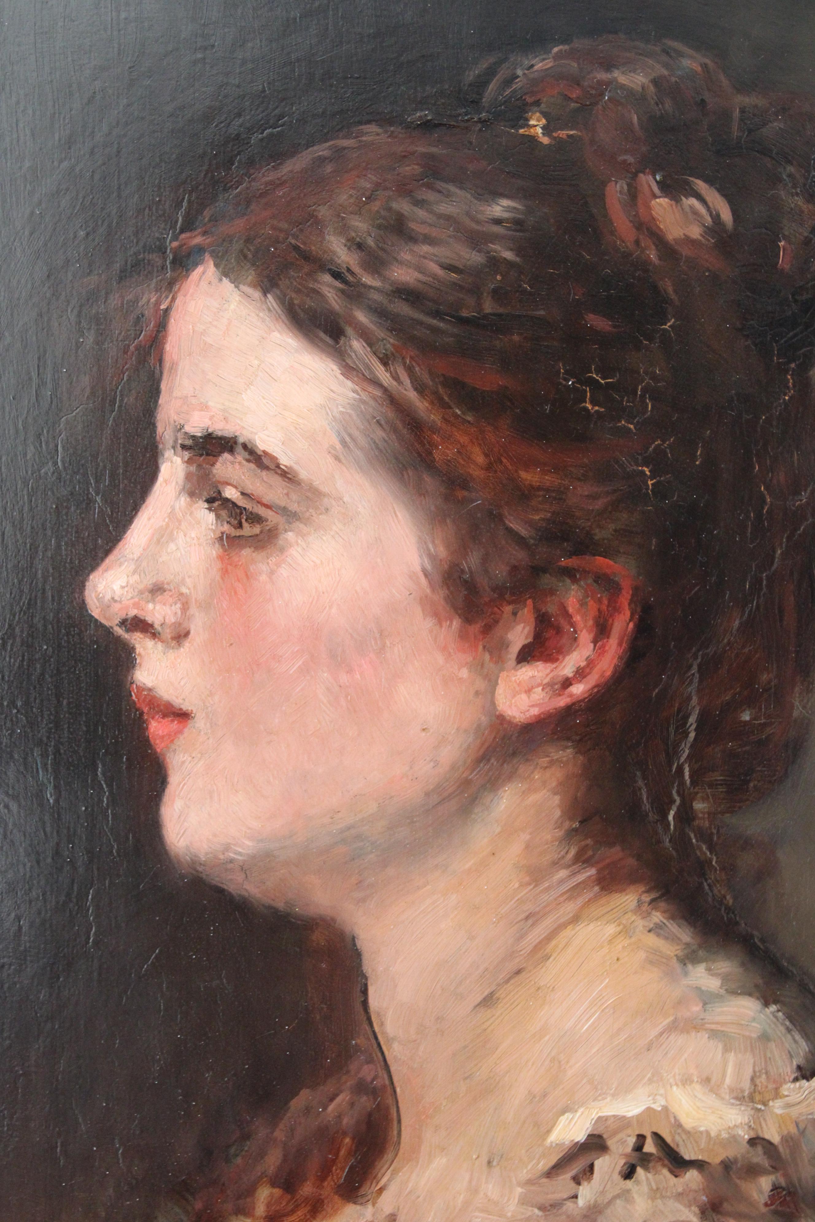 Antique Portrait of a woman, original antique oil painting by Eugene Smits For Sale 7