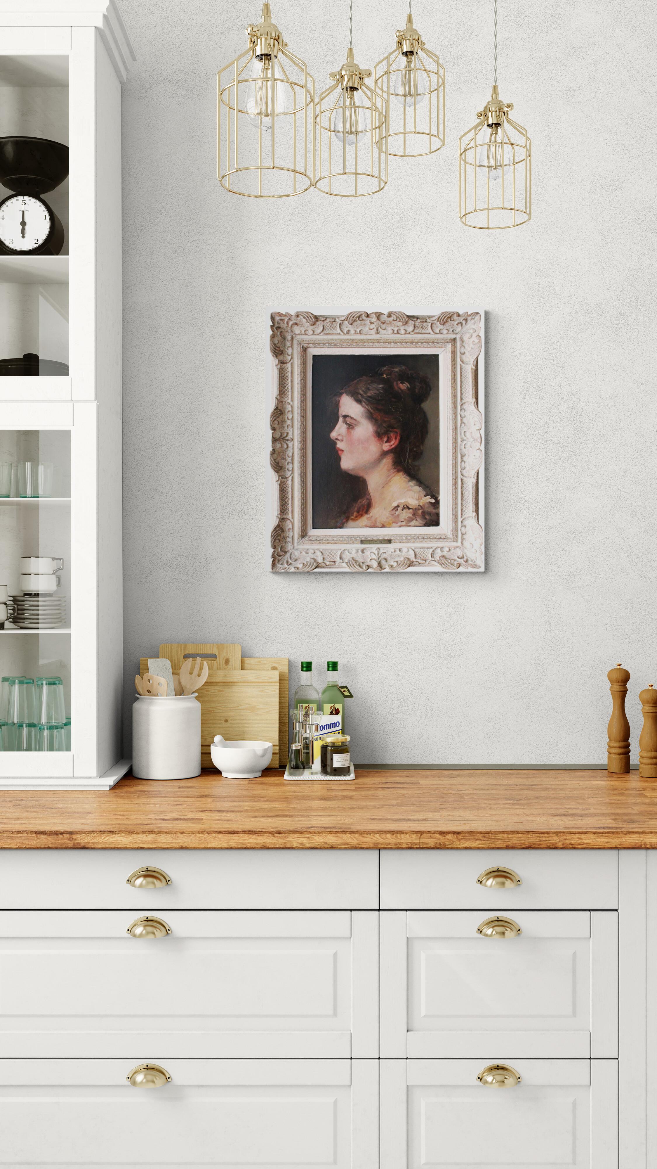 Antique Portrait of a woman, original antique oil painting by Eugene Smits - Impressionist Painting by Eugine Smit