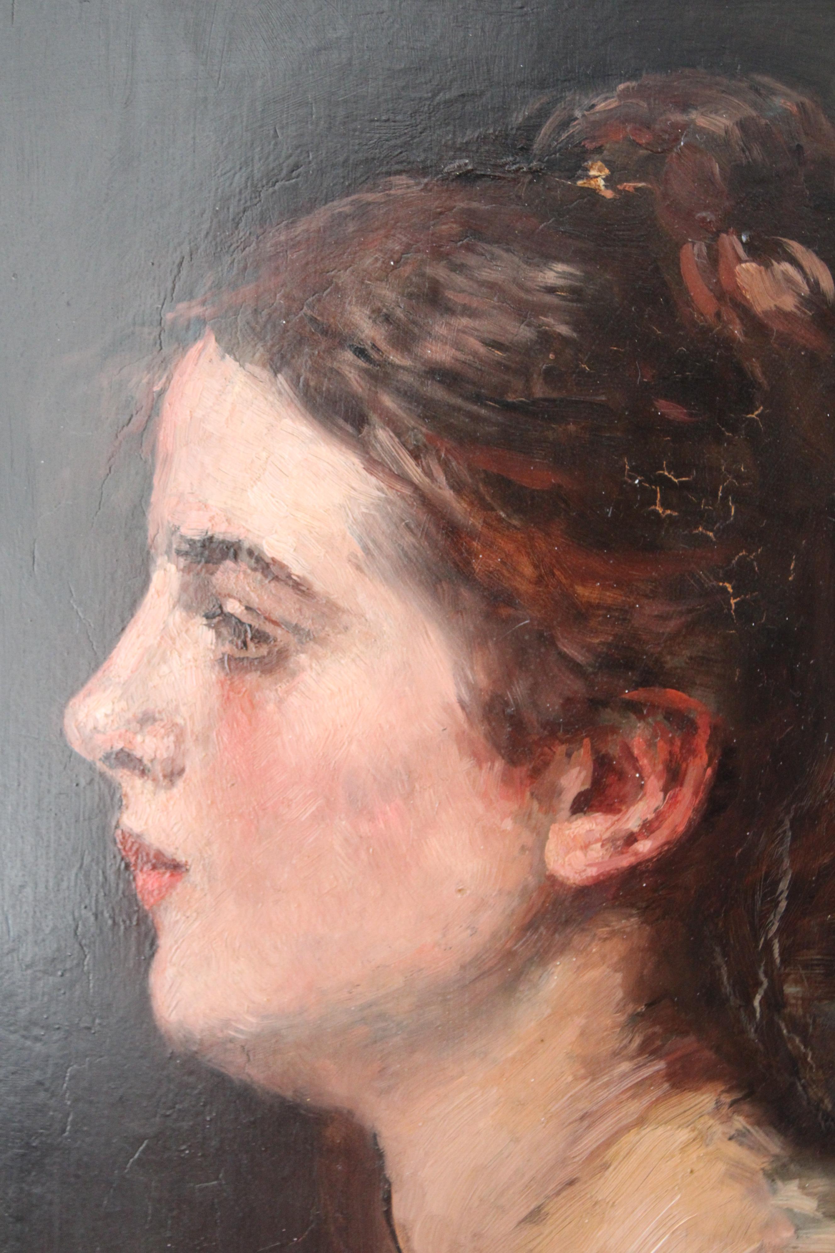 Antique Portrait of a woman, original antique oil painting by Eugene Smits For Sale 1