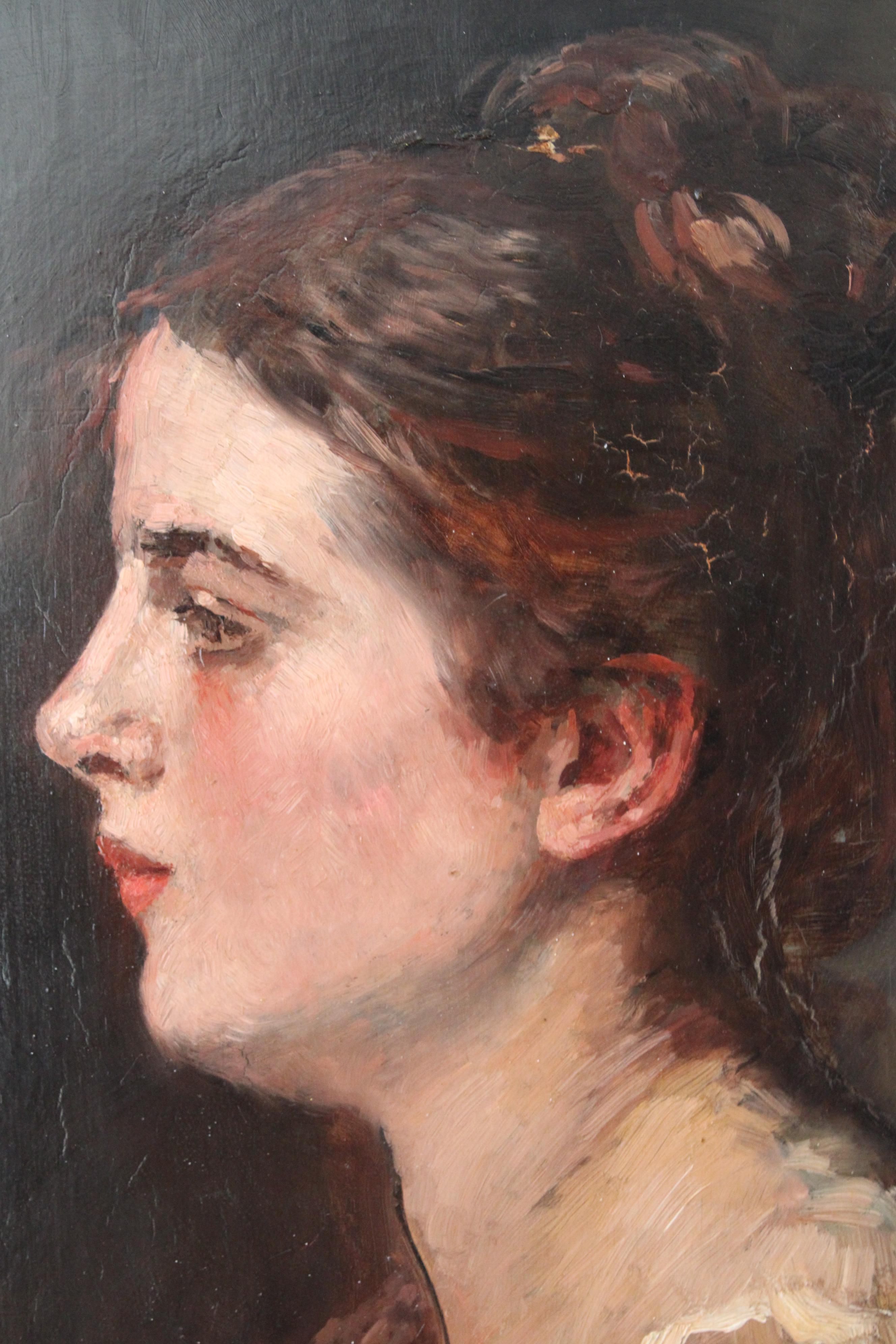 Antique Portrait of a woman, original antique oil painting by Eugene Smits For Sale 3