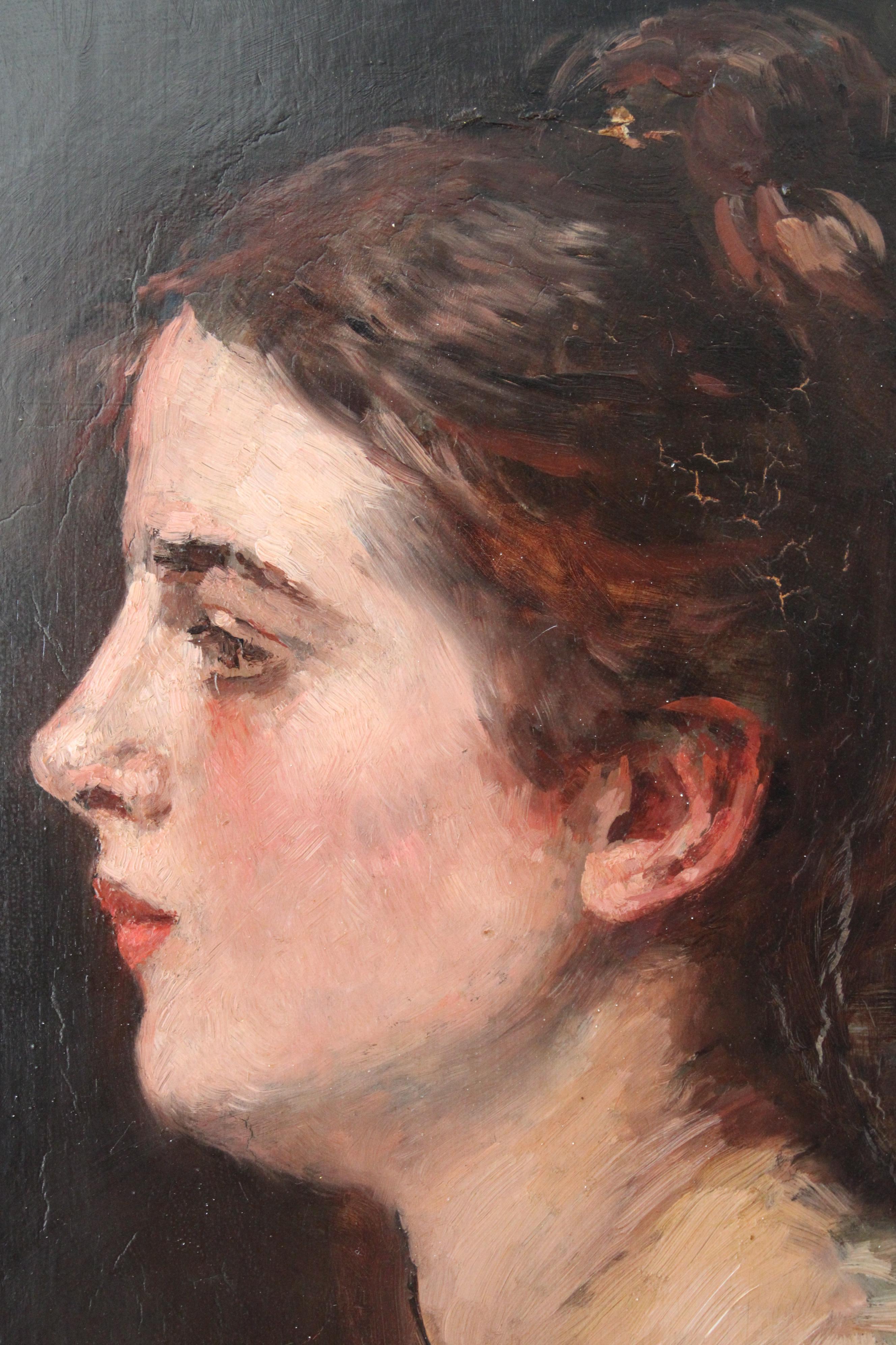 Antique Portrait of a woman, original antique oil painting by Eugene Smits For Sale 4