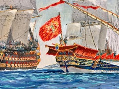 Naval Maritime Oil Painting Historical Ships at Sea, Finely Detailed Work