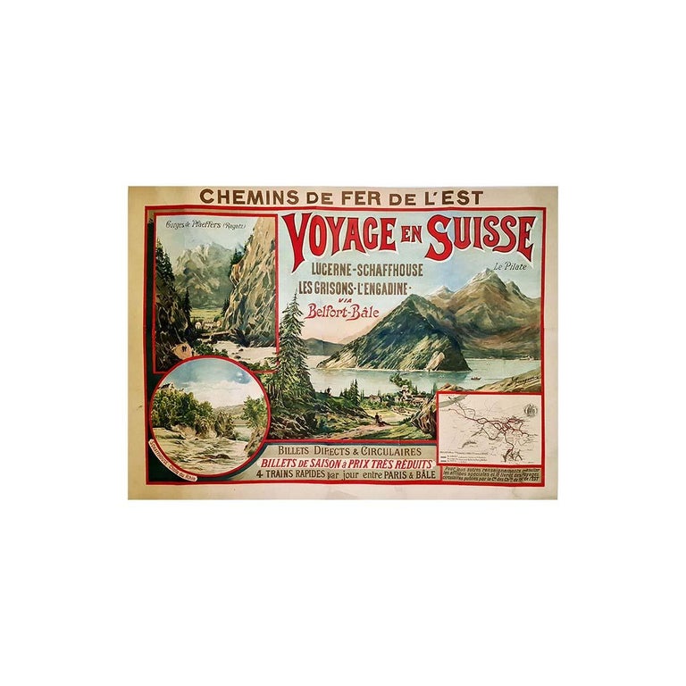 Eugène Bourgeois - Original poster of the Chemins de fer de l'Est promoting  travel in Switzerland For Sale at 1stDibs