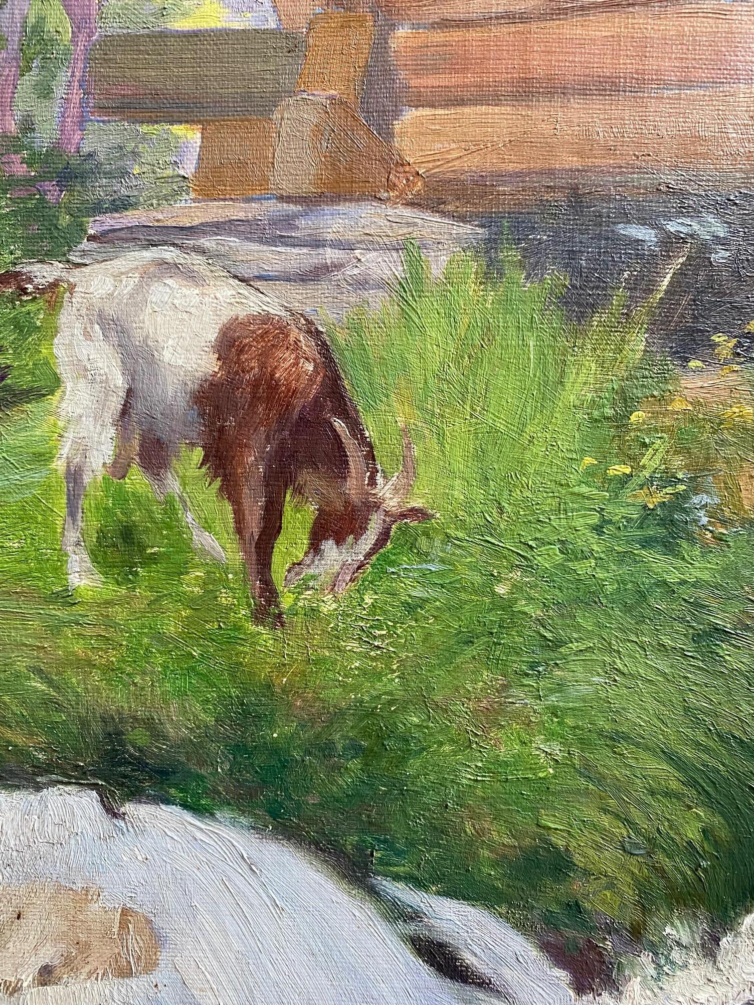 Goat in front of a mazot by Eugène Brosse - Oil on canvas 92x73 cm For Sale 4