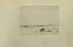 Antique Death Beside The Sea - Etching by Eugène Burnand - Late 19th century