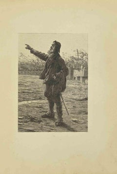 The Beggar - Etching by Eugène Burnand - Late 19th century