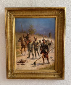 French Poilus Marching, World War I Scene, Signed and Dated 1915