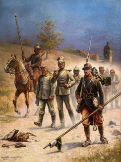 French Poilus Marching, World War I Scene, Signed and Dated 1915