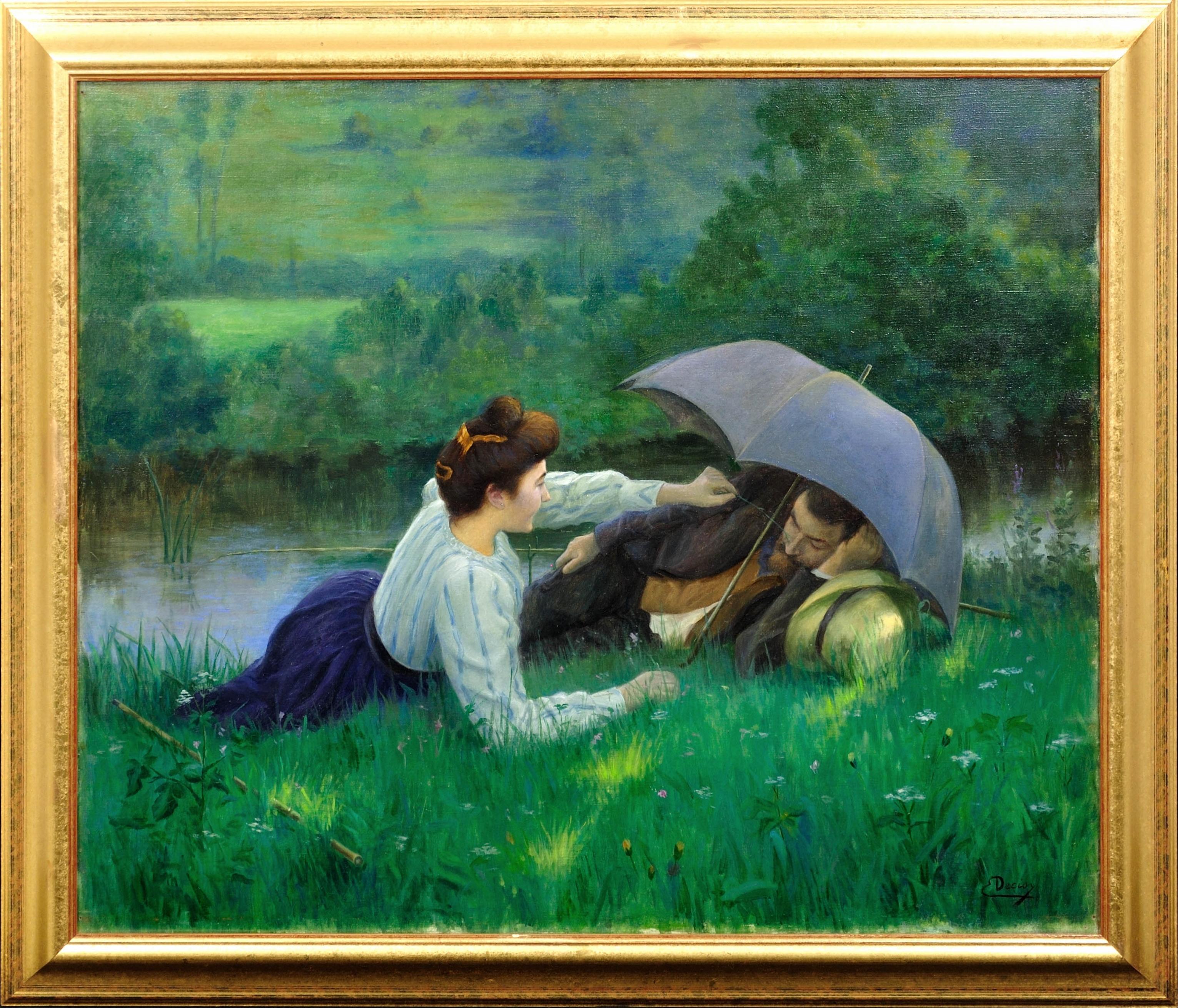 Eugène Decisy Distraction. Courting on the Riverbank. Fishing. La