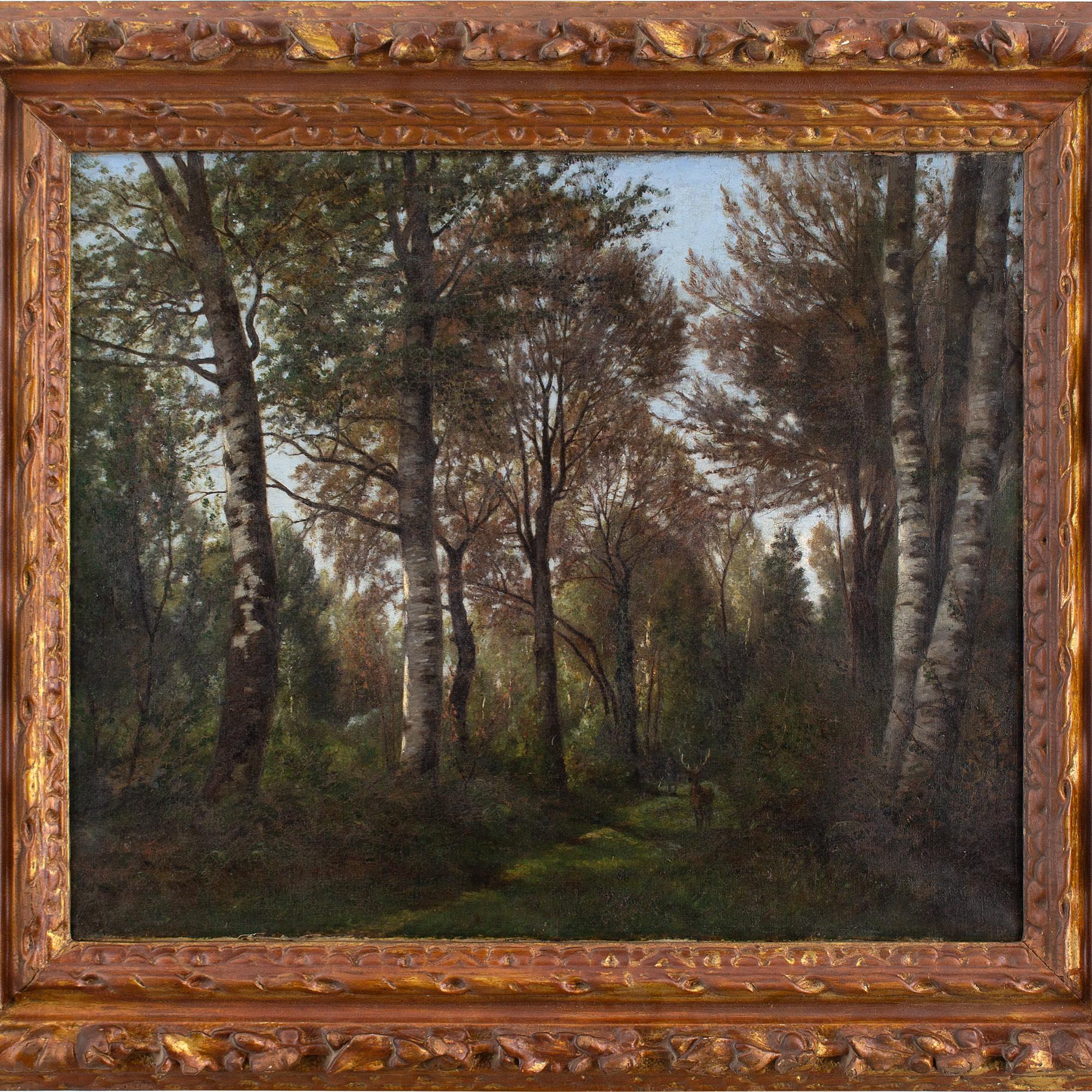 Eugène Devé, Forest View With Deer, Oil Painting 1