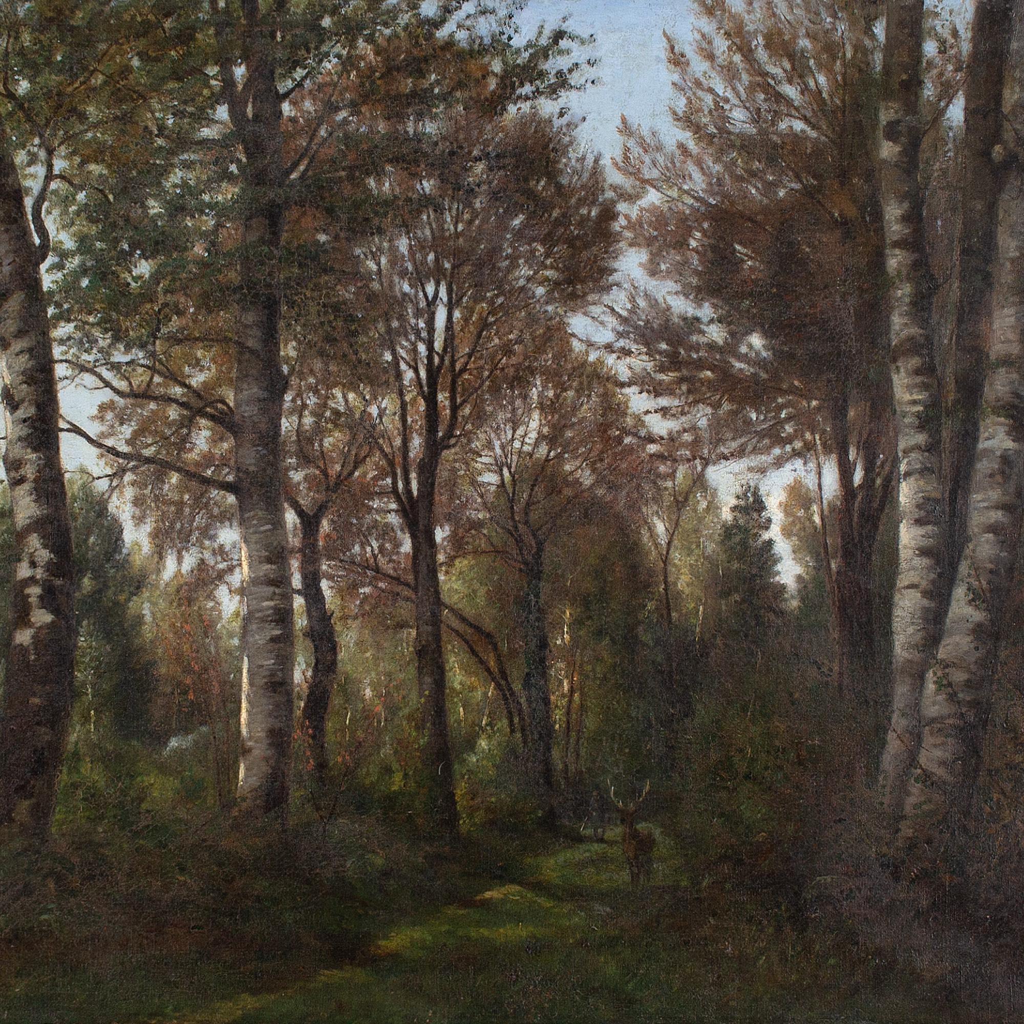 Eugène Devé, Forest View With Deer, Oil Painting 3