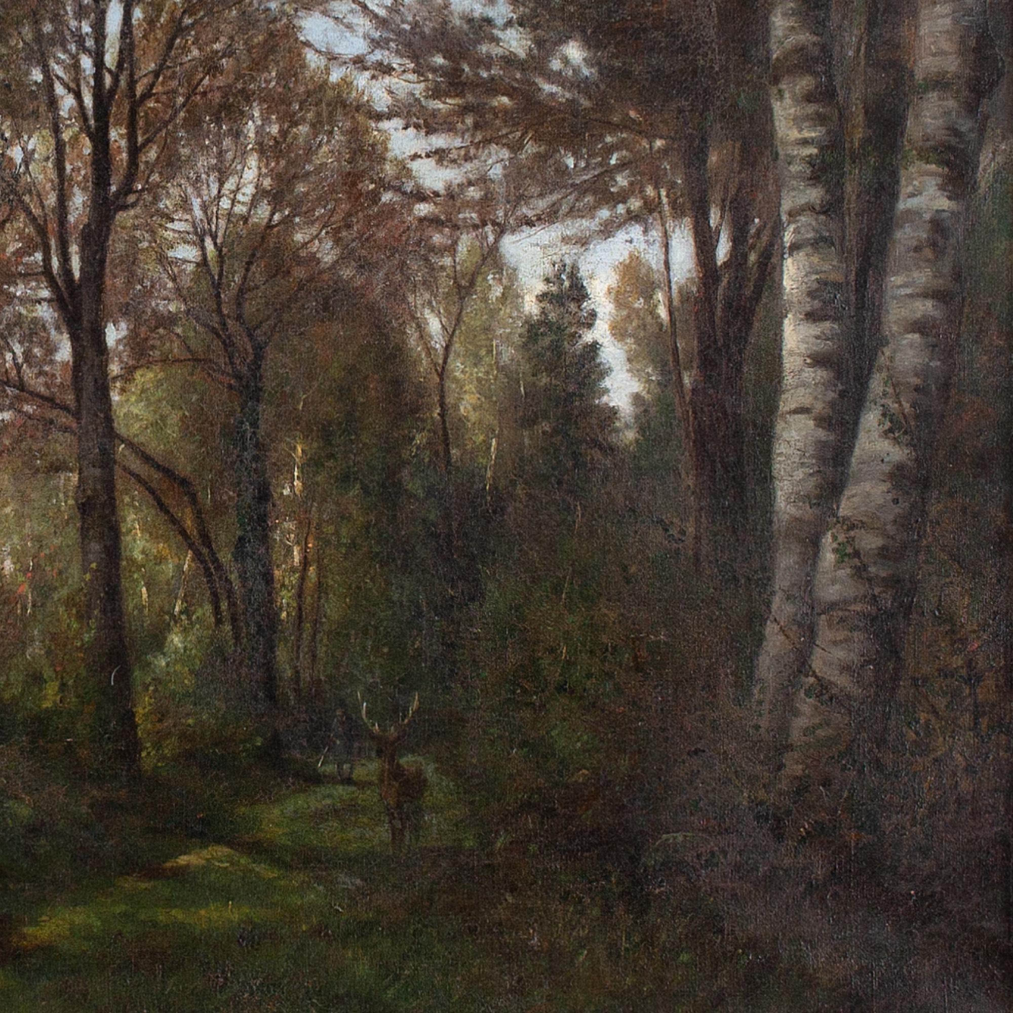 Eugène Devé, Forest View With Deer, Oil Painting 5