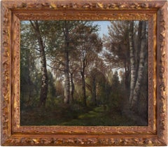 Eugène Devé, Forest View With Deer, Oil Painting