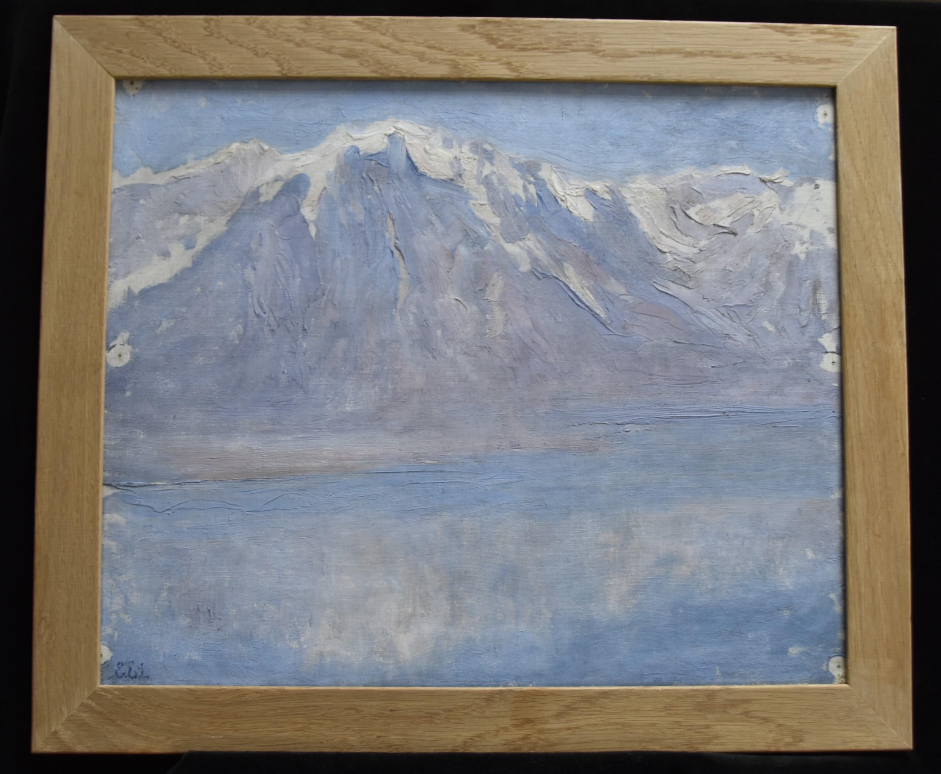 Eugène Emmanuel Lemercier (1886-1915) Un lago di montagna, olio su tela firmato 8