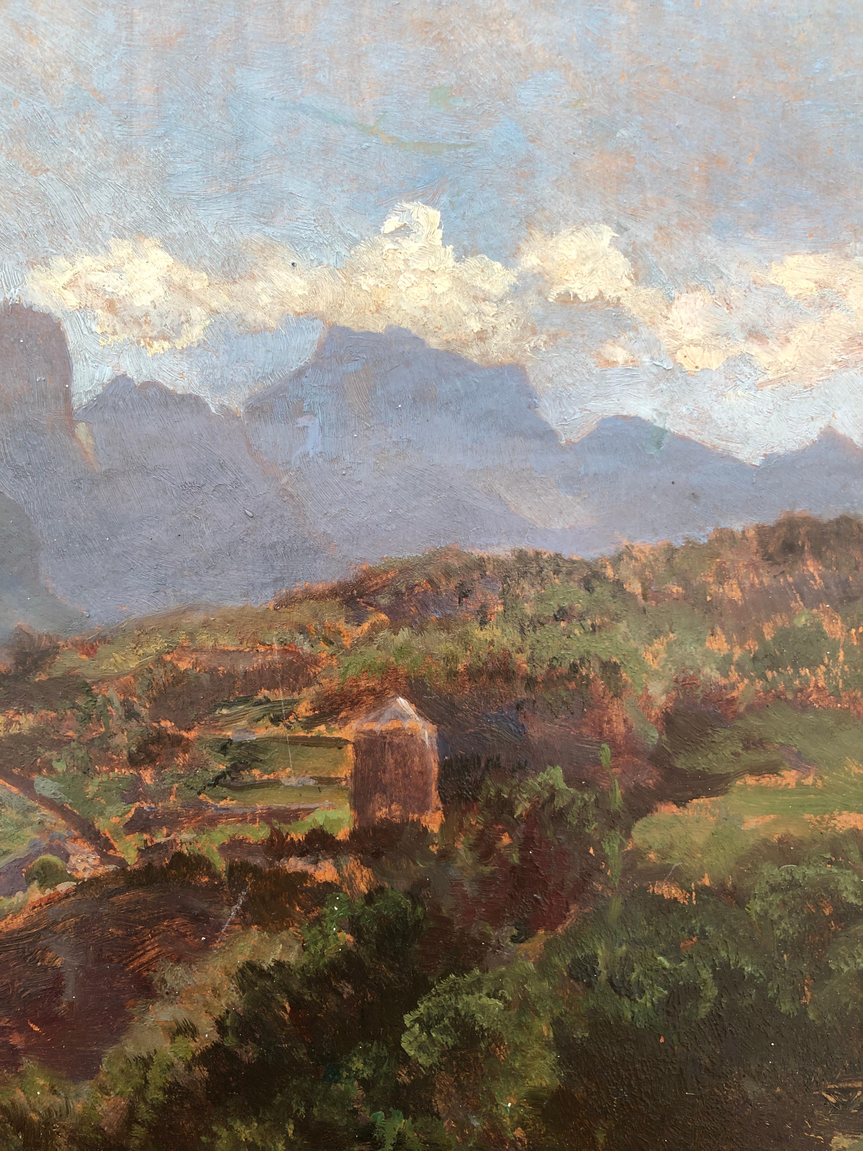 Il lago di Annecy, la Tournette - Landscape Painting Grigio di Eugène Etienne Sordet