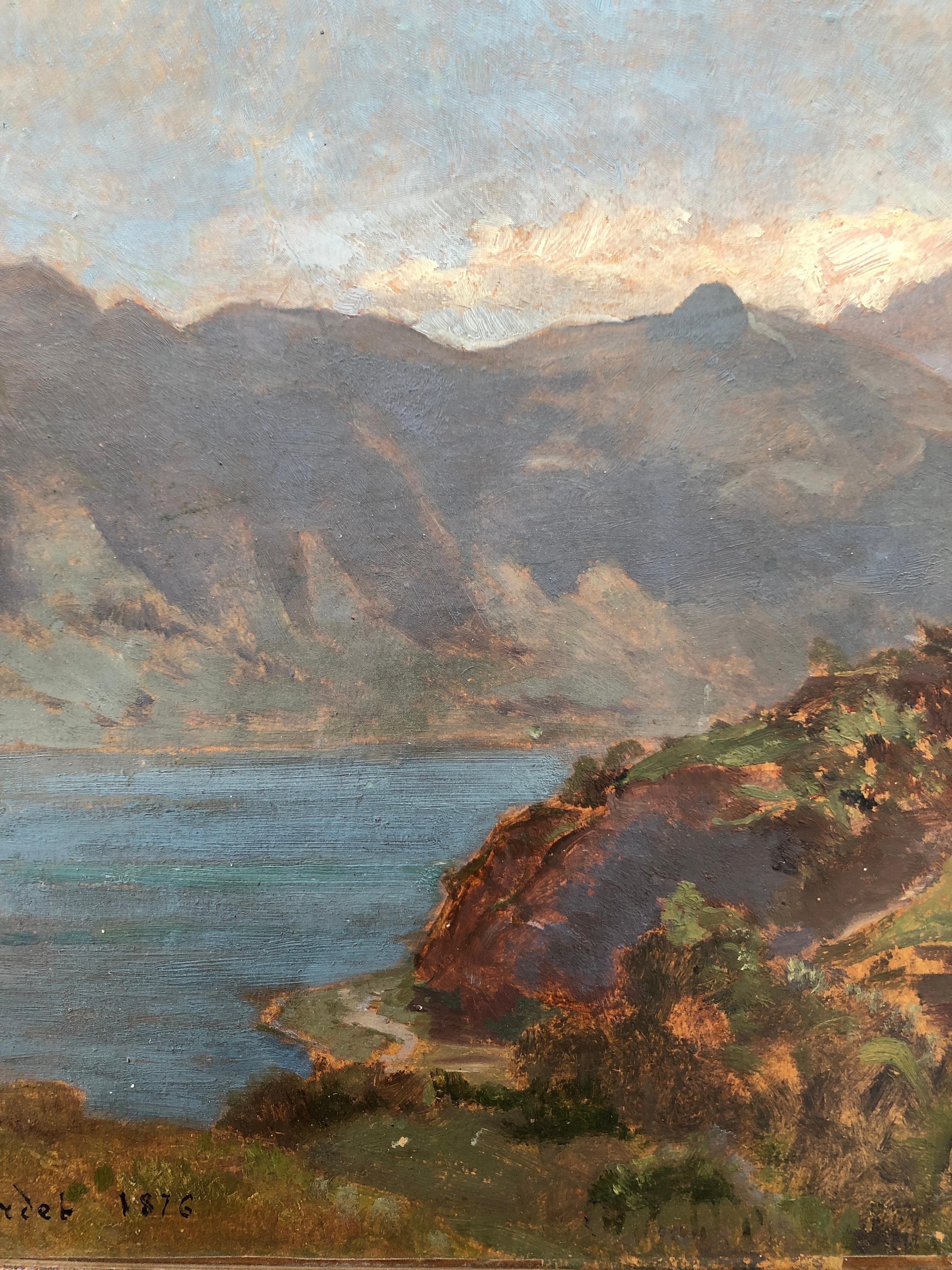 Lake Annecy, the Tournette - Old Masters Painting by Eugène Etienne Sordet