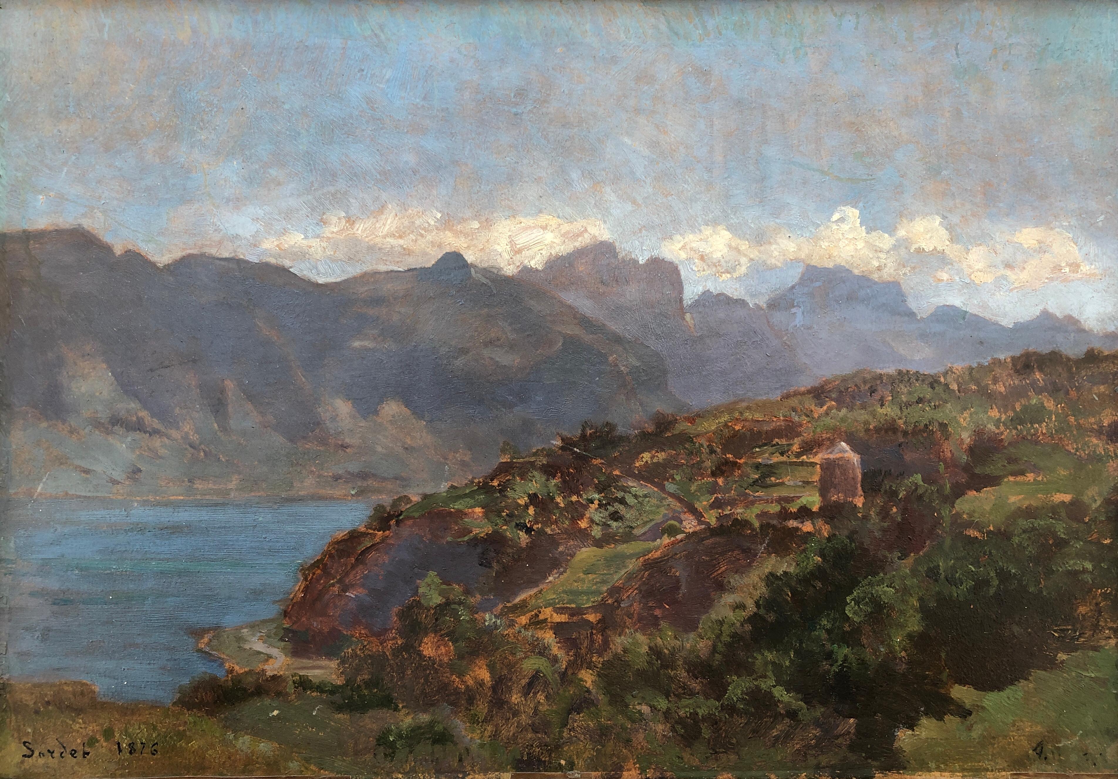 Eugène Etienne Sordet Landscape Painting - Lake Annecy, the Tournette