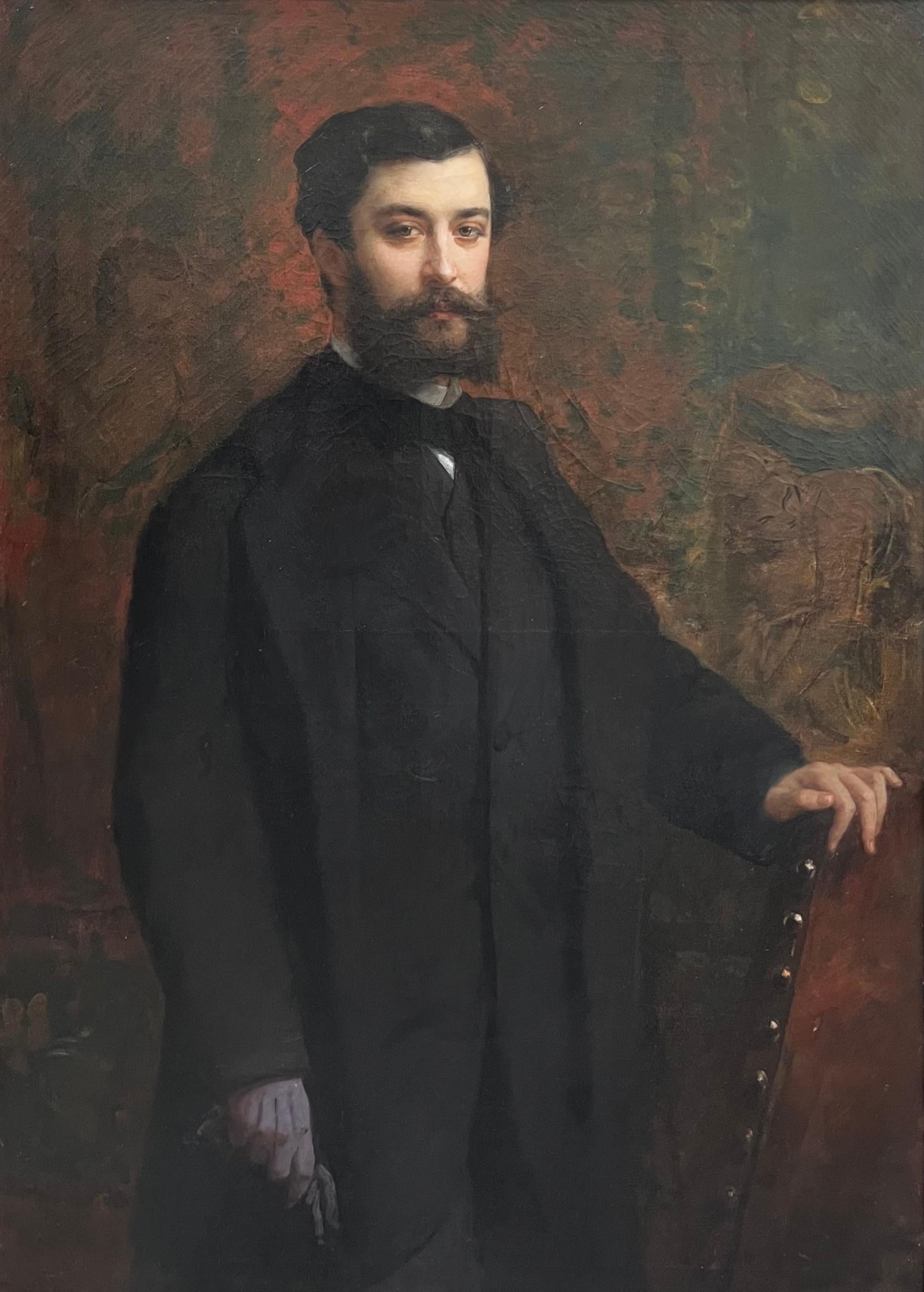 Portrait of Man 1869 - Noir Figurative Painting par Eugène Faure