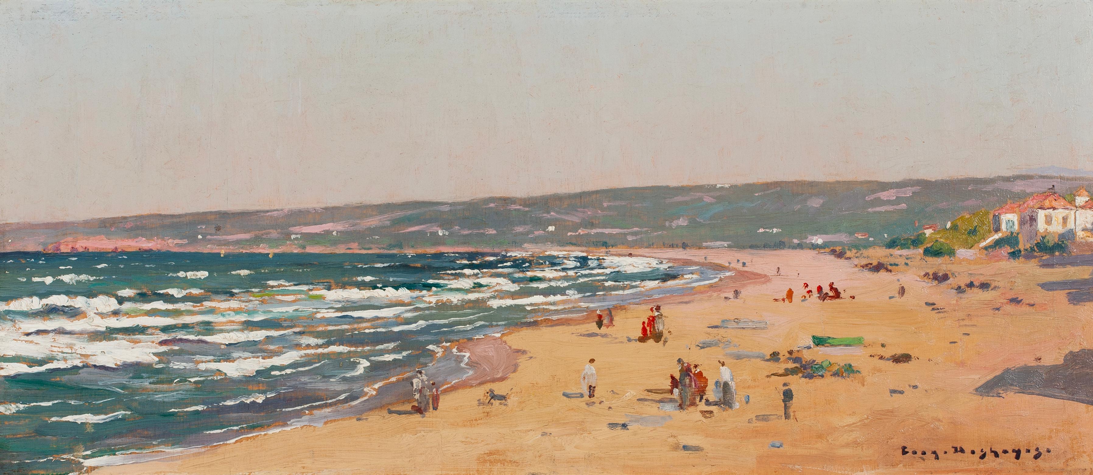 Bord de mer animé - Painting by Eugéne-Françios Deshayes