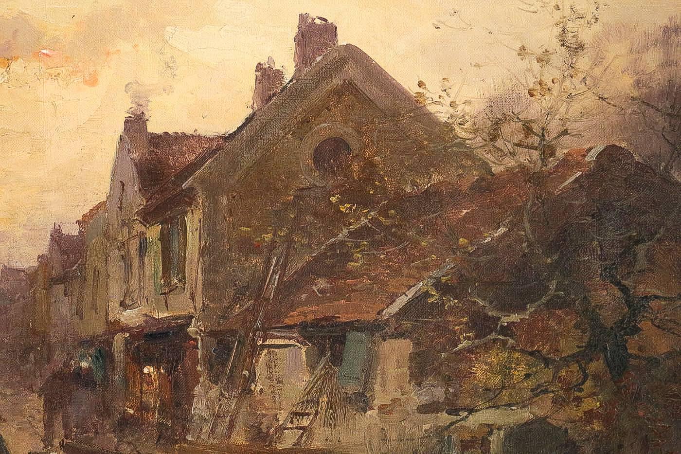 19th Century Eugène Galien-Laloue Sunset on a Village, Barbizon School, Circa 1880