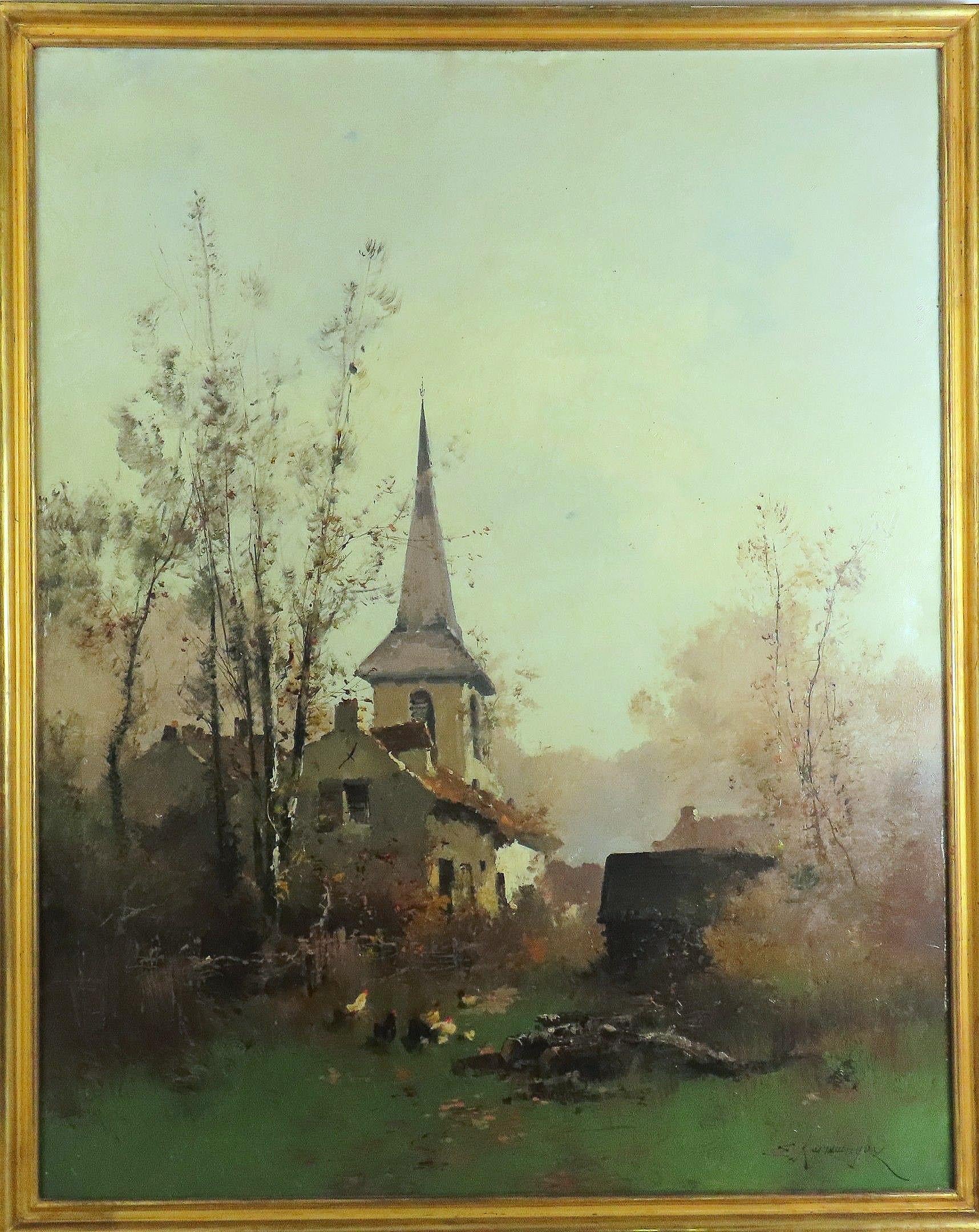 Vintage art portrait of french village by Eugène Galien Laloue - oil signed For Sale 1
