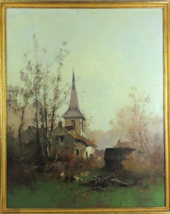 Vintage art portrait de village français par Eugène Galien Laloue - huile signée