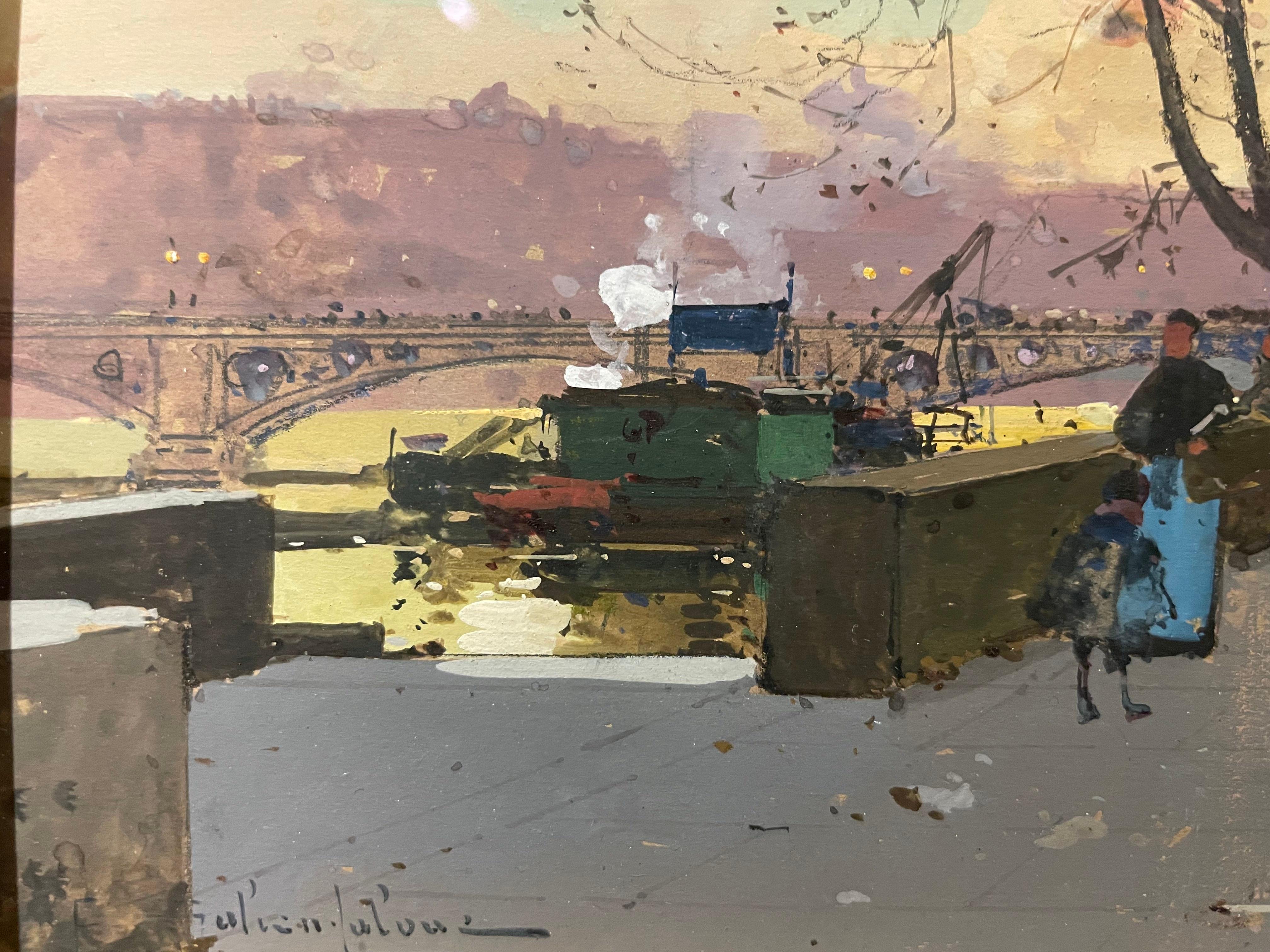 Les rives de la Seine près de Chatelet, paysage urbain parisien en vente 6