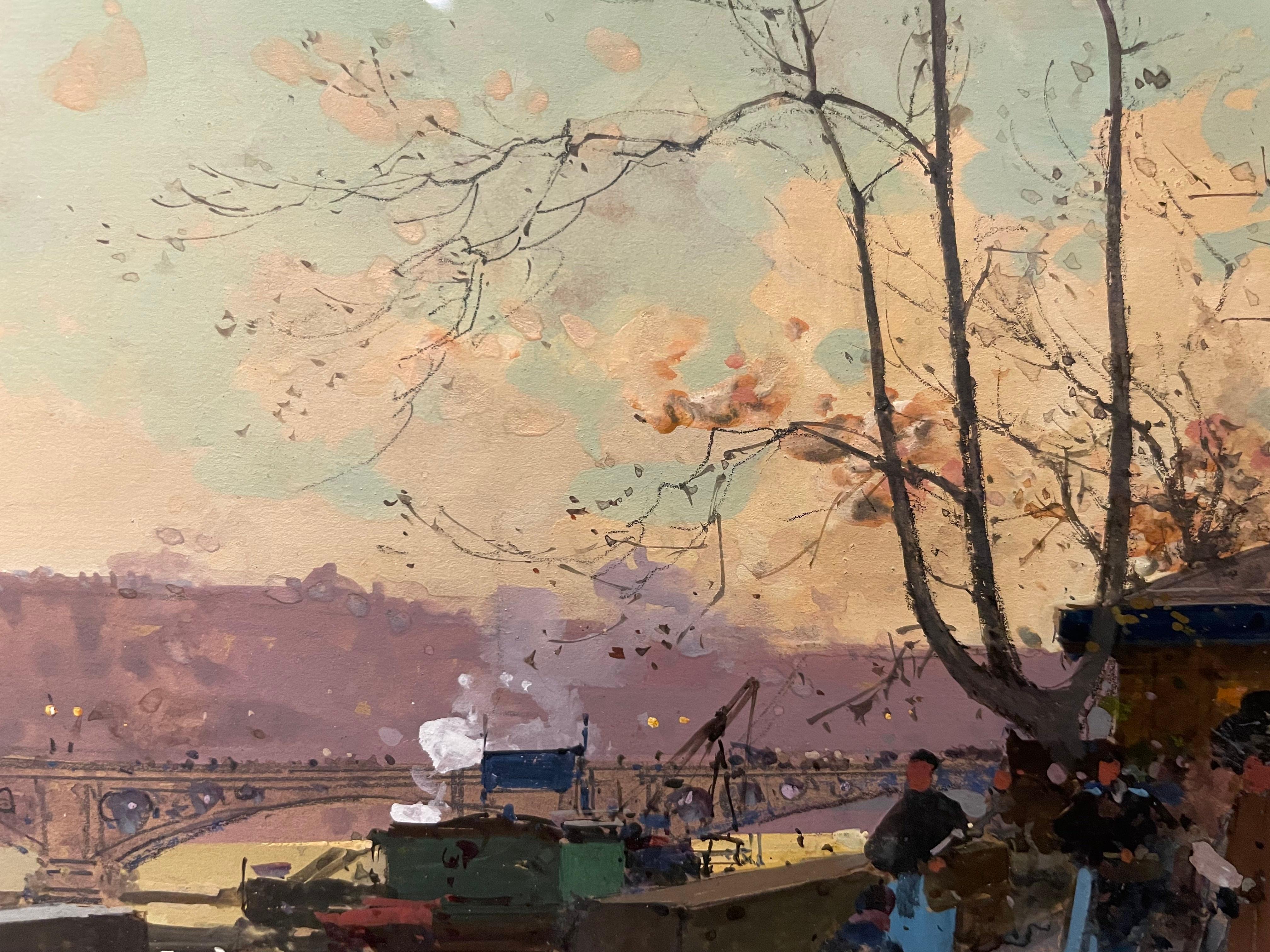 Les rives de la Seine près de Chatelet, paysage urbain parisien en vente 7