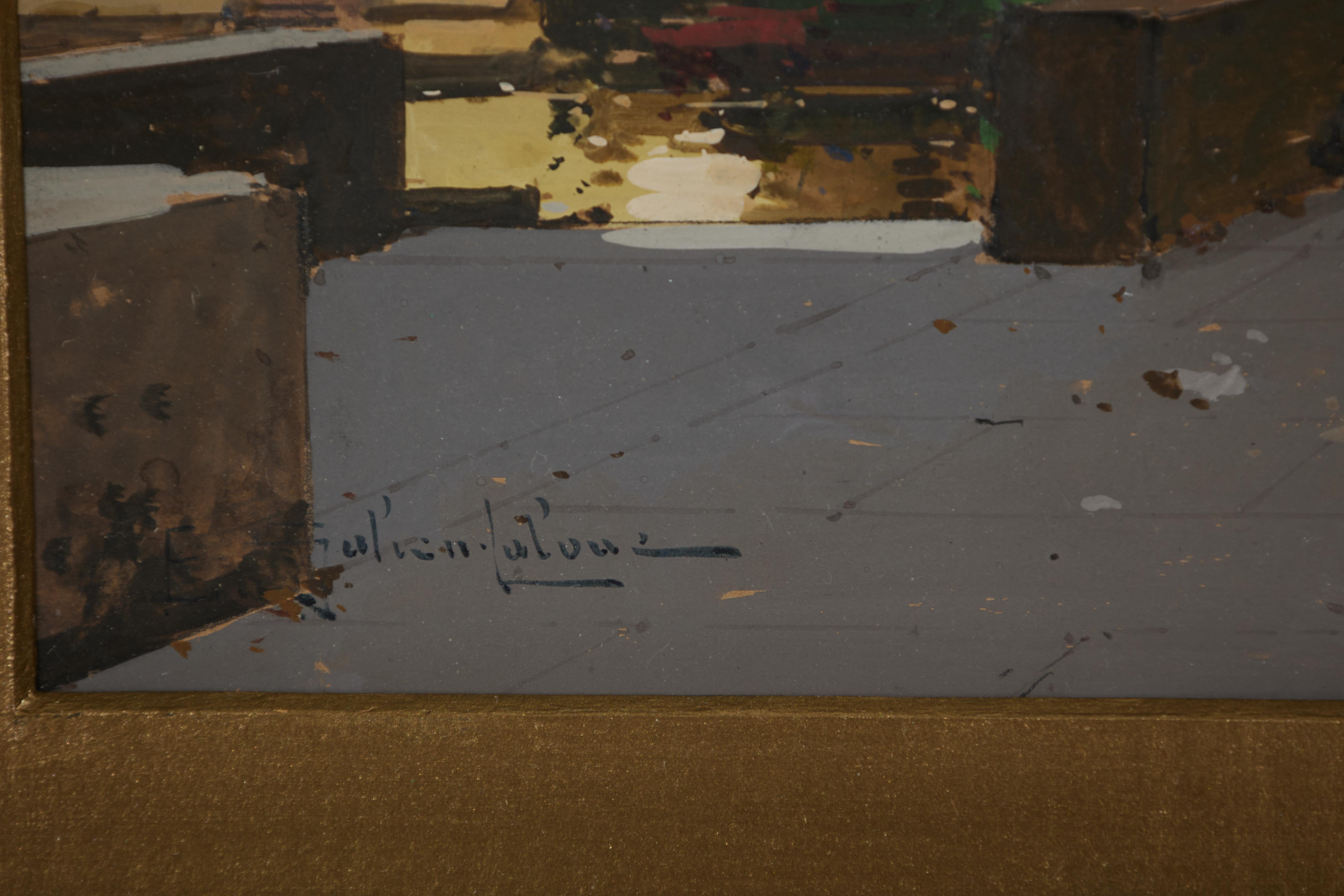 Les rives de la Seine près de Chatelet, paysage urbain parisien - Marron Figurative Painting par Eugène Galien Laloue