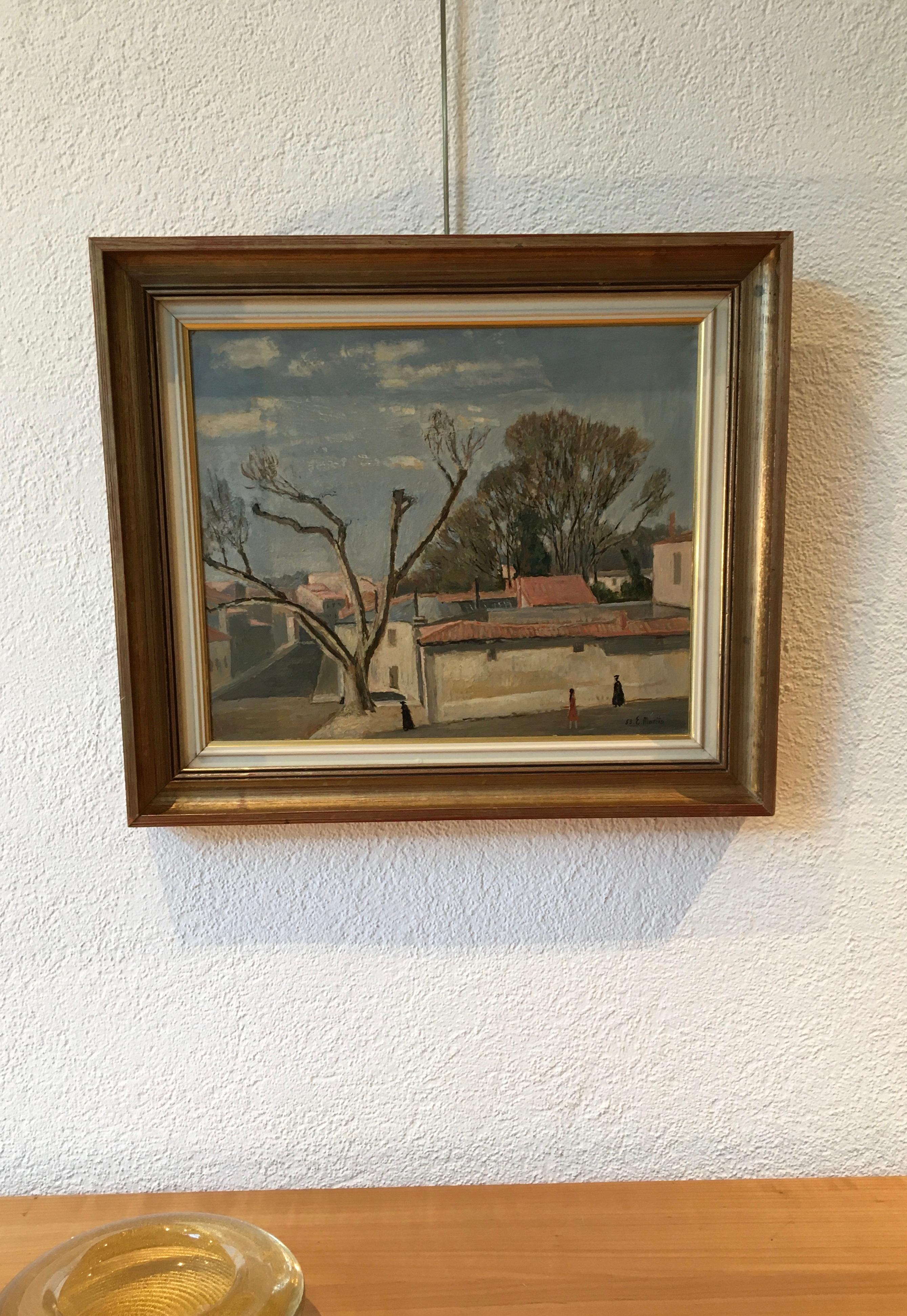 Animated landscape - Gray Landscape Painting by Eugène Louis Martin