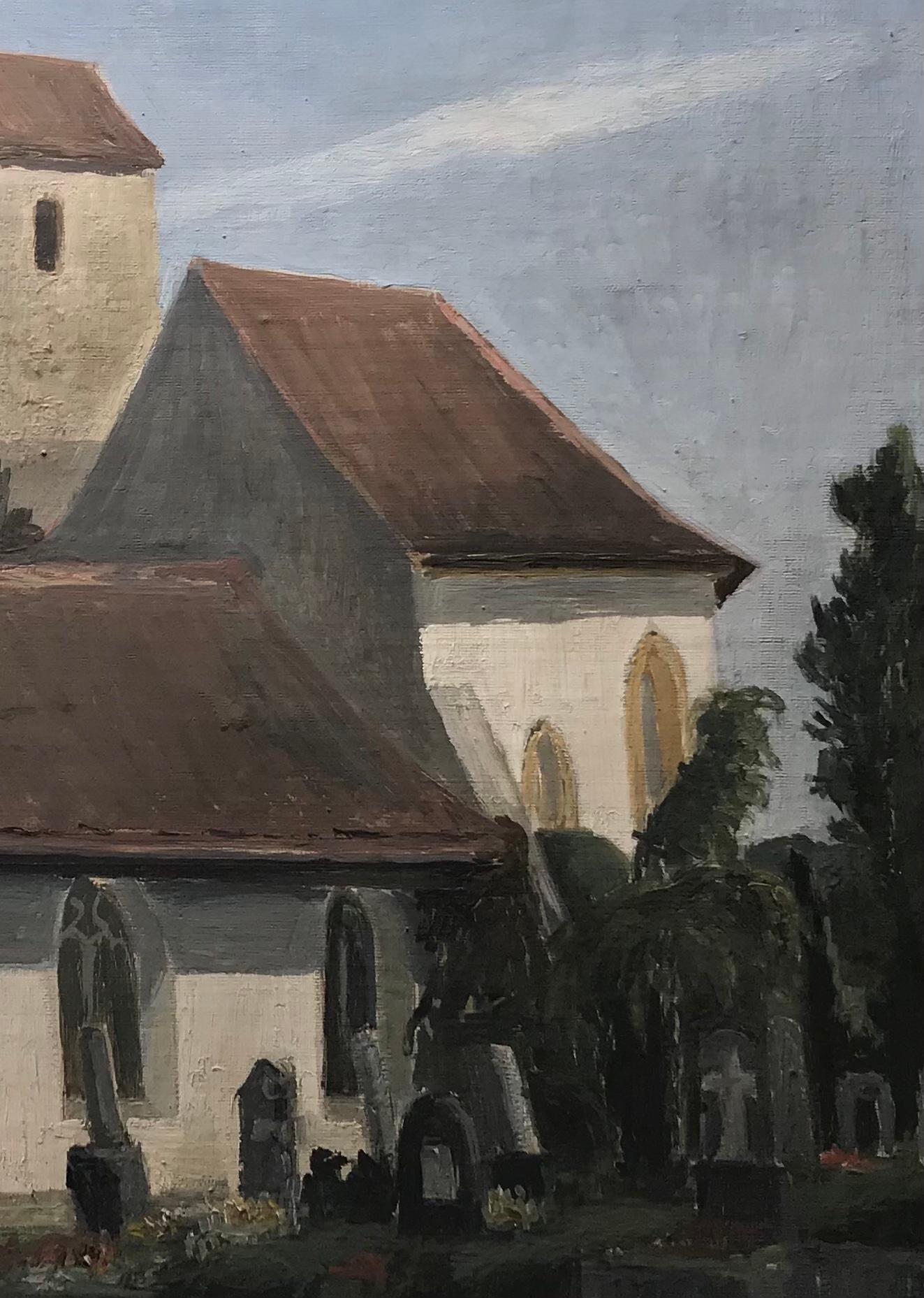 Cemetery and church by Eugène Louis Martin - Oil on canvas For Sale 2