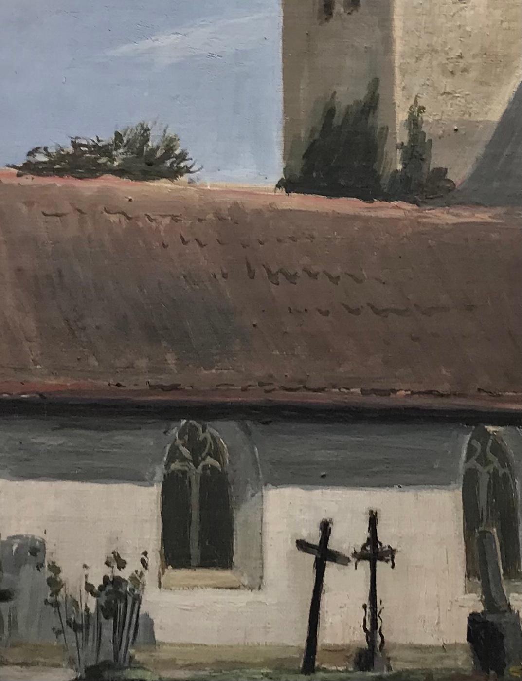 Cemetery and church by Eugène Louis Martin - Oil on canvas For Sale 3